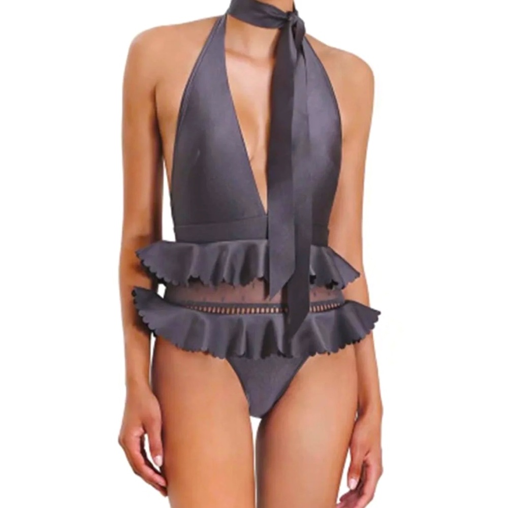 Zimmermann Ruffle trim neck tie swimsuit AU size 1 - Picture 3 of 17